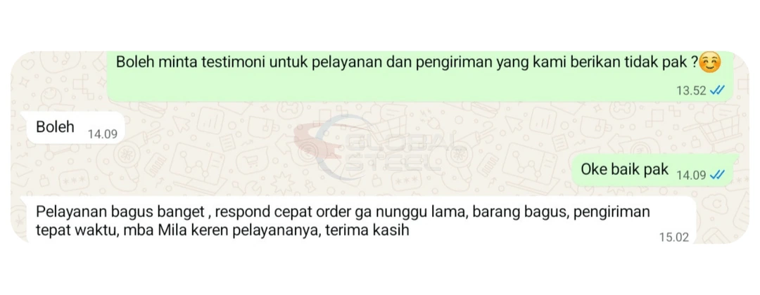 Screenshot chat testimoni Pak Zuchrie – Spandek Metal Pasir