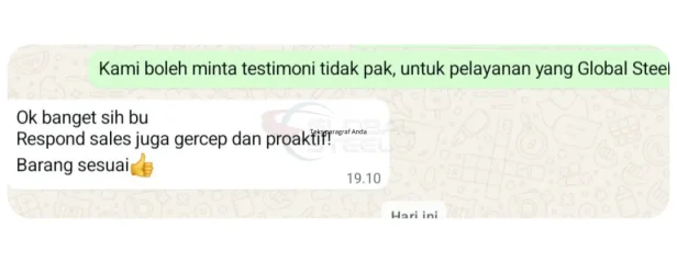 Testimoni Customer Global Steel 2